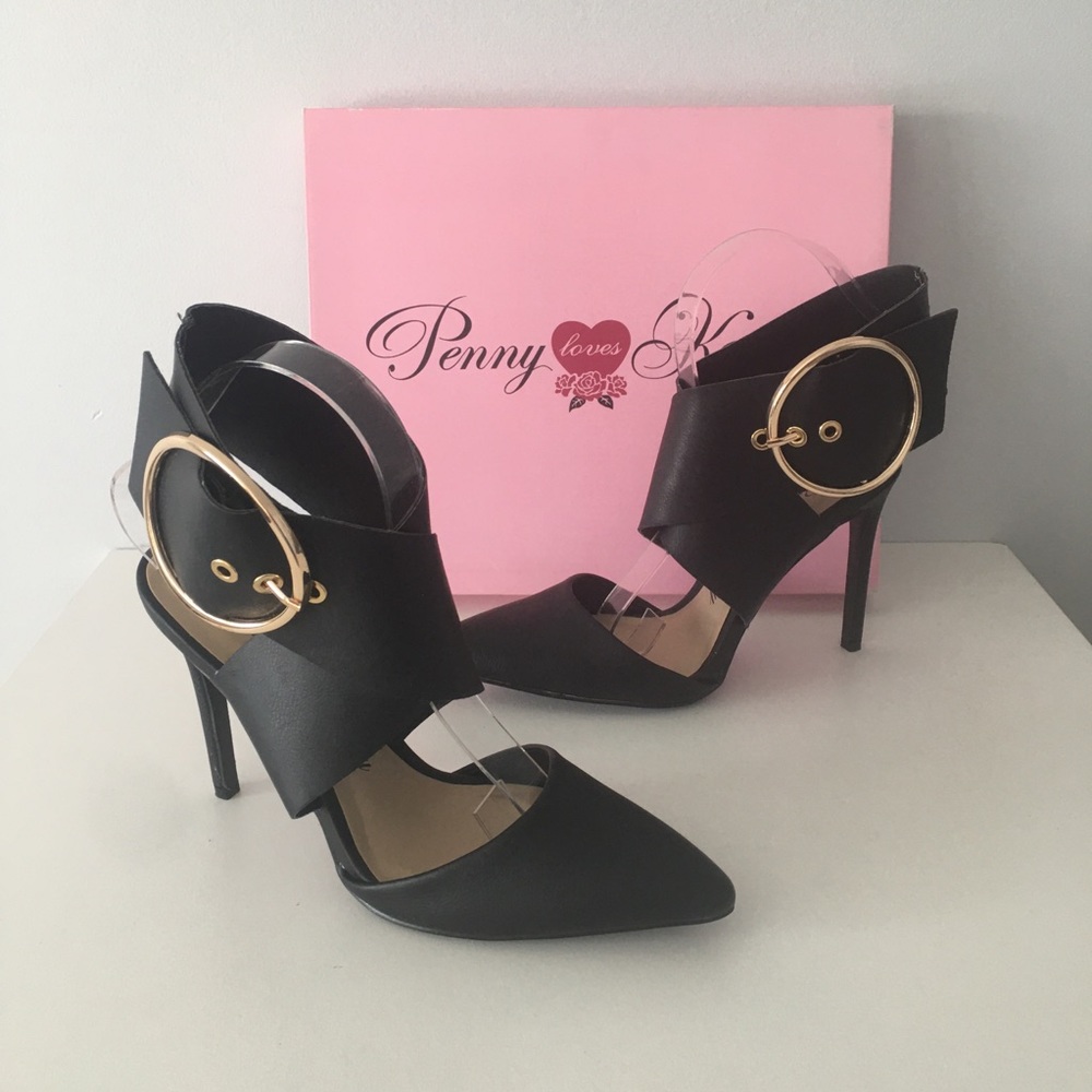 Black Stiletto High Heels Ankle Strap SZ 6.5 NEW